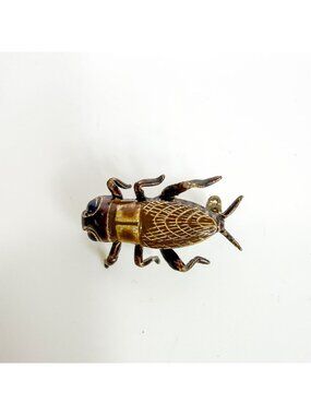 Vintage Bronze Tone Enameled Cricket Insect Brooch Pin Made In Korea